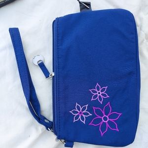 Blue w/ Purple Flowers Travelon Wristlet Pouch
